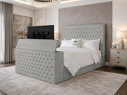 Regal Chesterfield Button-Tufted Wingback Storage TV Bed Set with End Lift – 48" Floor Standing Headboard