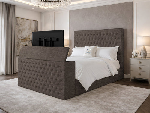 Regal Chesterfield Button-Tufted Wingback Storage TV Bed Set with End Lift – 48" Floor Standing Headboard