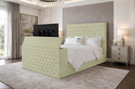Almond Coniston - Regal Chesterfield Button-Tufted Wingback Storage TV Bed Set with End Lift – 60" Floor Standing Headboard