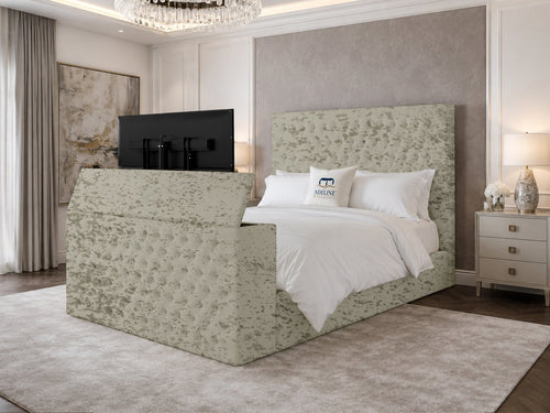 Regal Chesterfield Button-Tufted Wingback Storage TV Bed Set with End Lift – 60" Floor Standing Headboard
