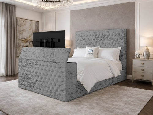 Regal Chesterfield Button-Tufted Wingback Storage TV Bed Set with End Lift – 60" Floor Standing Headboard