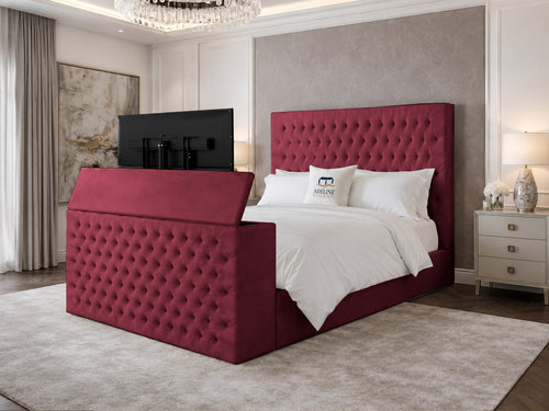 Regal Chesterfield Button-Tufted Wingback Storage TV Bed Set with End Lift – 60" Floor Standing Headboard