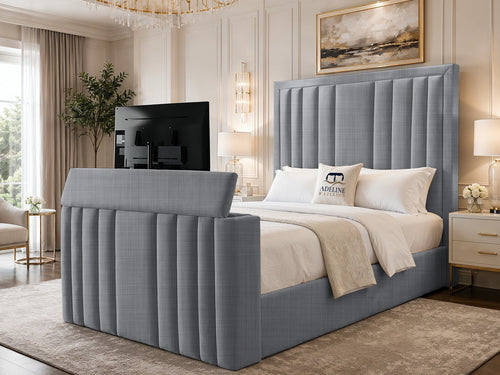 Riviera Vertical Channel Storage TV Bed Set with End Lift – 48" Floor Standing Headboard