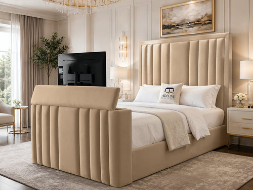 Riviera Vertical Channel Storage TV Bed Set with End Lift – 48" Floor Standing Headboard