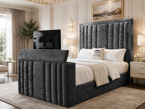 Riviera Vertical Channel Storage TV Bed Set with End Lift – 48" Floor Standing Headboard