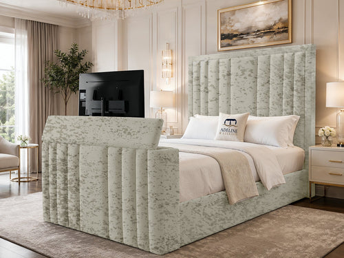 Riviera Vertical Channel Storage TV Bed Set with End Lift – 48" Floor Standing Headboard