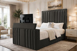 Charcoal Chenille - Riviera Vertical Channel Storage TV Bed Set with End Lift – 48" Floor Standing Headboard