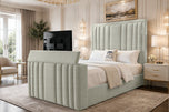 Cream Naples - Riviera Vertical Channel Storage TV Bed Set with End Lift – 48" Floor Standing Headboard