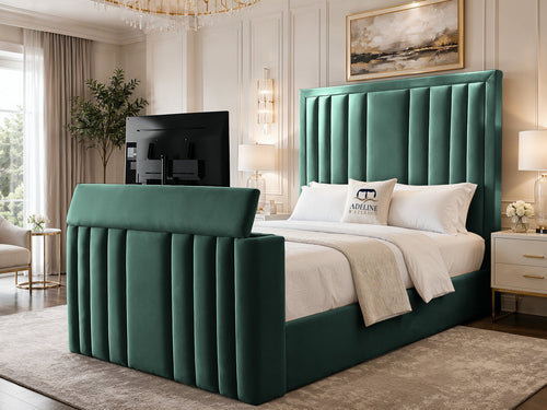 Riviera Vertical Channel Storage TV Bed Set with End Lift – 48" Floor Standing Headboard