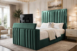 Emerald Plush Velvet - Riviera Vertical Channel Storage TV Bed Set with End Lift – 48" Floor Standing Headboard