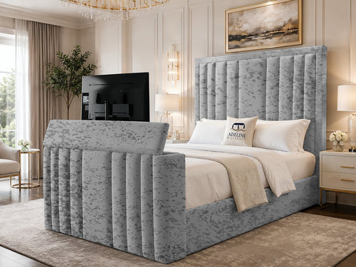 Riviera Vertical Channel Storage TV Bed Set with End Lift – 48" Floor Standing Headboard