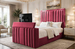 Maroon Plush Velvet - Riviera Vertical Channel Storage TV Bed Set with End Lift – 48" Floor Standing Headboard