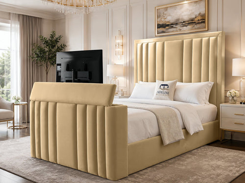 Riviera Vertical Channel Storage TV Bed Set with End Lift – 48" Floor Standing Headboard