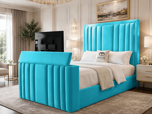 Riviera Vertical Channel Storage TV Bed Set with End Lift – 48" Floor Standing Headboard