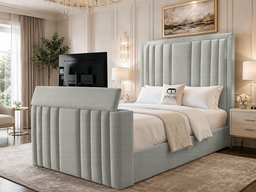 Riviera Vertical Channel Storage TV Bed Set with End Lift – 48" Floor Standing Headboard
