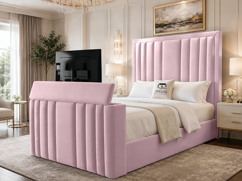 Riviera Vertical Channel Storage TV Bed Set with End Lift – 48" Floor Standing Headboard
