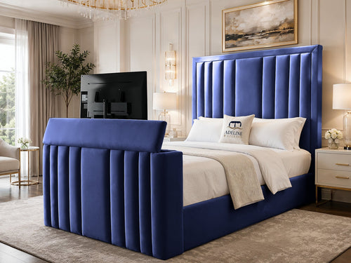 Riviera Vertical Channel Storage TV Bed Set with End Lift – 48" Floor Standing Headboard
