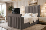 Silver Chenille - Riviera Vertical Channel Storage TV Bed Set with End Lift – 48" Floor Standing Headboard