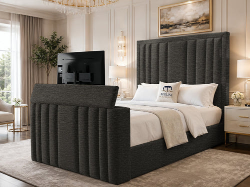 Riviera Vertical Channel Storage TV Bed Set with End Lift – 54" Floor Standing Headboard