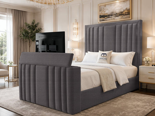 Riviera Vertical Channel Storage TV Bed Set with End Lift – 54" Floor Standing Headboard
