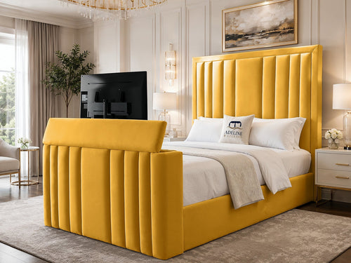 Riviera Vertical Channel Storage TV Bed Set with End Lift – 54" Floor Standing Headboard