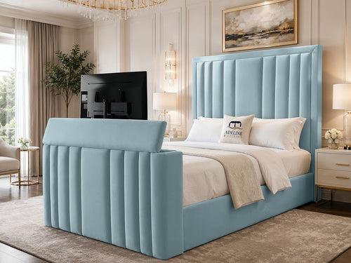 Riviera Vertical Channel Storage TV Bed Set with End Lift – 54" Floor Standing Headboard