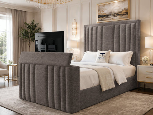 Riviera Vertical Channel Storage TV Bed Set with End Lift – 54" Floor Standing Headboard