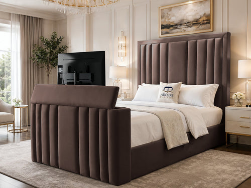 Riviera Vertical Channel Storage TV Bed Set with End Lift – 54" Floor Standing Headboard