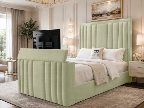 Riviera Vertical Channel Storage TV Bed Set with End Lift – 60" Floor Standing Headboard