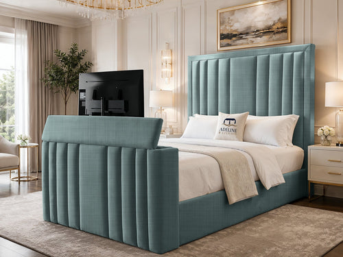 Riviera Vertical Channel Storage TV Bed Set with End Lift – 60" Floor Standing Headboard