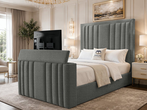 Riviera Vertical Channel Storage TV Bed Set with End Lift – 60" Floor Standing Headboard