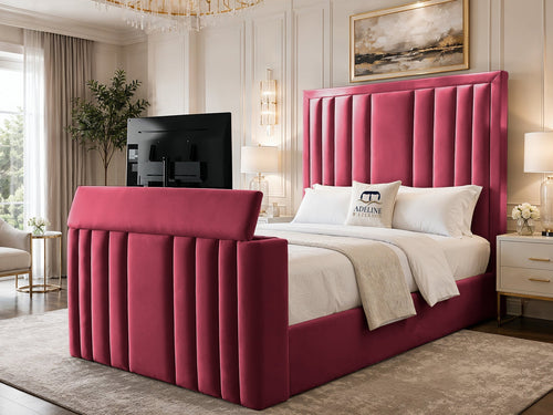 Riviera Vertical Channel Storage TV Bed Set with End Lift – 60" Floor Standing Headboard