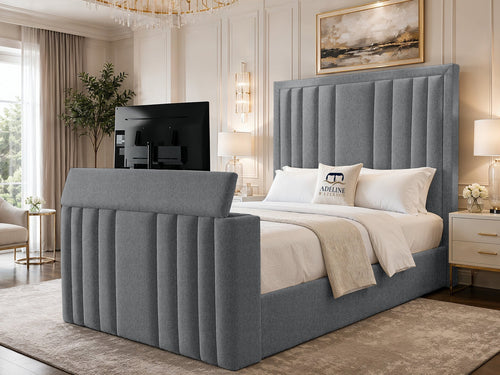 Riviera Vertical Channel Storage TV Bed Set with End Lift – 60" Floor Standing Headboard