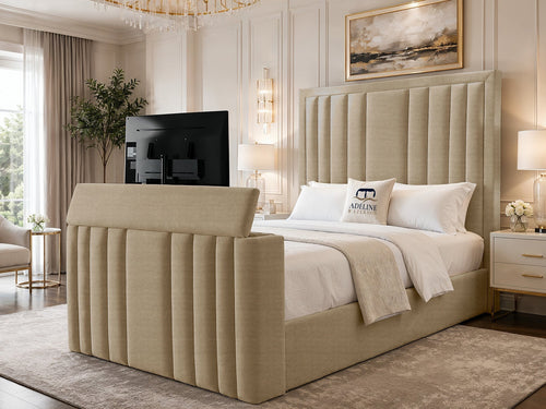 Riviera Vertical Channel Storage TV Bed Set with End Lift – 60" Floor Standing Headboard