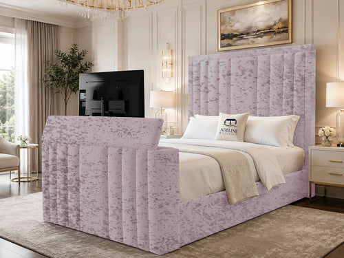 Riviera Vertical Channel Storage TV Bed Set with End Lift – 60" Floor Standing Headboard
