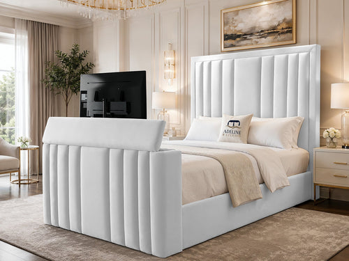 Riviera Vertical Channel Storage TV Bed Set with End Lift – 60" Floor Standing Headboard