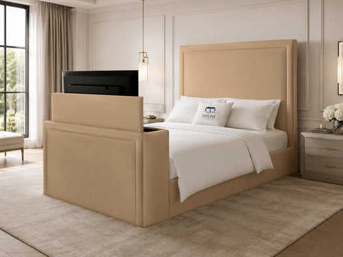 Serene Minimal Storage TV Bed Set with End Lift – 48" Floor Standing Headboard