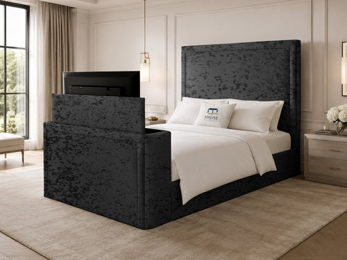 Serene Minimal Storage TV Bed Set with End Lift – 48" Floor Standing Headboard