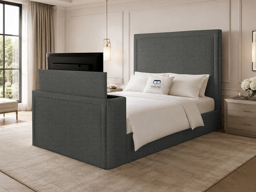 Serene Minimal Storage TV Bed Set with End Lift – 48" Floor Standing Headboard