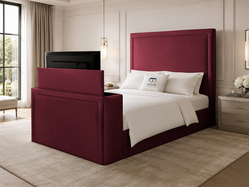 Serene Minimal Storage TV Bed Set with End Lift – 48" Floor Standing Headboard