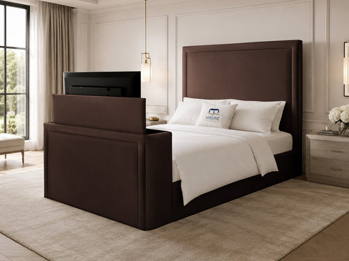 Serene Minimal Storage TV Bed Set with End Lift – 48" Floor Standing Headboard