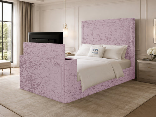 Serene Minimal Storage TV Bed Set with End Lift – 48" Floor Standing Headboard