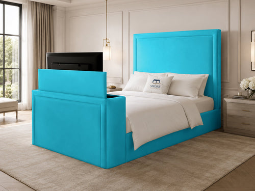 Serene Minimal Storage TV Bed Set with End Lift – 48" Floor Standing Headboard