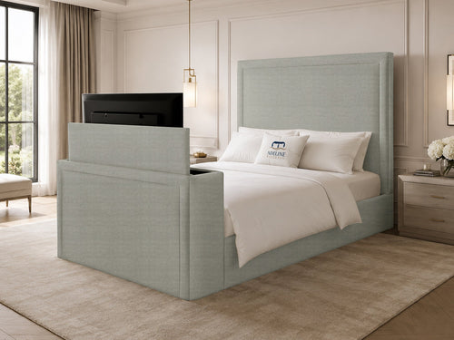 Serene Minimal Storage TV Bed Set with End Lift – 48" Floor Standing Headboard