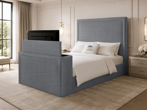 Serene Minimal Storage TV Bed Set with End Lift – 54" Floor Standing Headboard