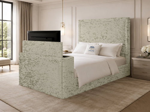 Serene Minimal Storage TV Bed Set with End Lift – 54" Floor Standing Headboard