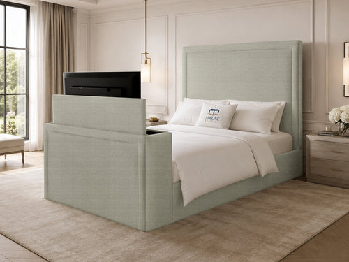 Serene Minimal Storage TV Bed Set with End Lift – 54" Floor Standing Headboard
