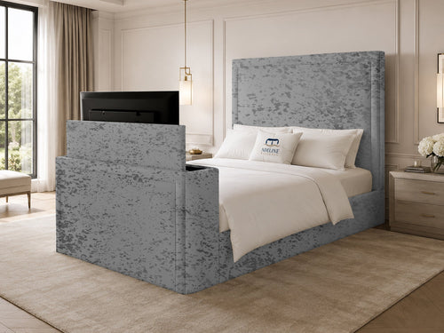 Serene Minimal Storage TV Bed Set with End Lift – 54" Floor Standing Headboard