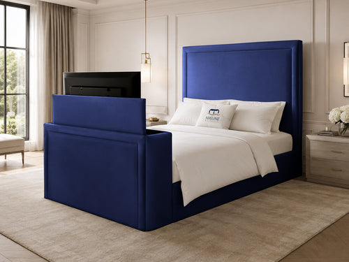 Serene Minimal Storage TV Bed Set with End Lift – 54" Floor Standing Headboard