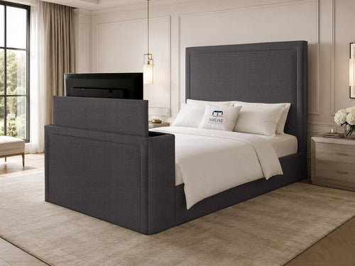 Serene Minimal Storage TV Bed Set with End Lift – 54" Floor Standing Headboard